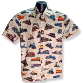 Diesel and Steam Train Hawaiian Shirt- Made in USA- 100% Cotton